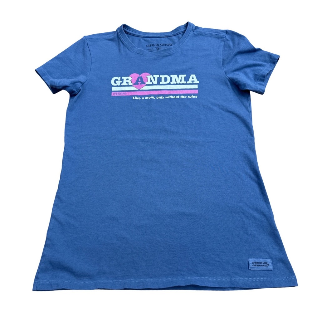 Life is Good Grandma Graphic T-Shirt Womens XS Blue Summer Boho Cute